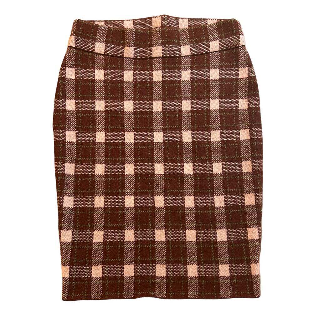 Akris Punto Womens Purple Pink Plaid Pencil Stretch Skirt Size 2 Wool Cashmere - Picture 1 of 7